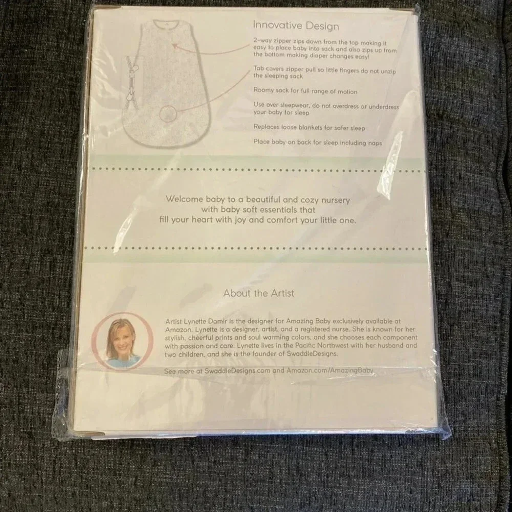 Amazing Baby Cotton Sleeping Sack, Tiny Elephants, Sterling, Medium 6-12 months